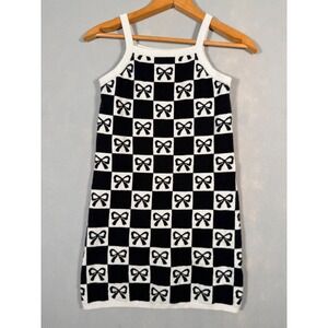 Paisley Lane Girls Black White Checkerboard Bow‎ Knit Sweater Dress Size 12